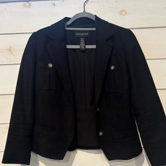 Banana Republic Womens Black Fitted Tweed Blazer Jacket with Pockets - Size 6 - Picture 1 of 14